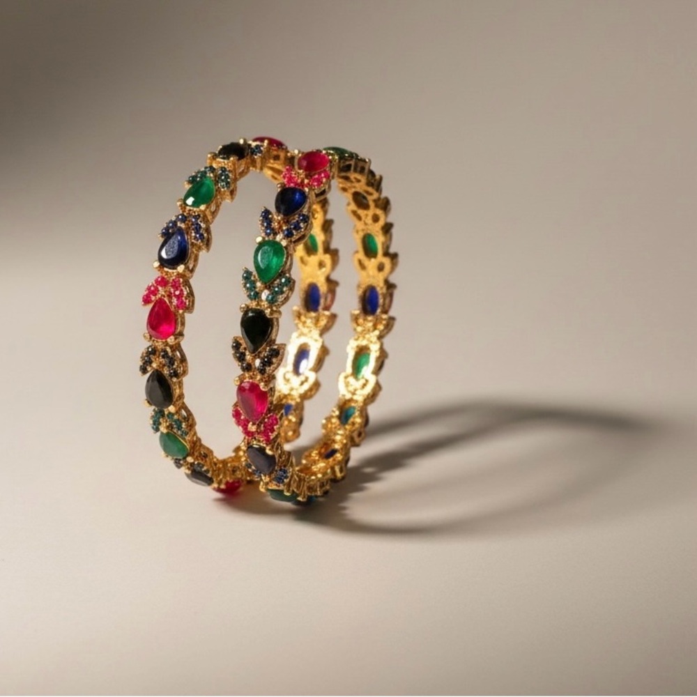 Gold Multicolor Gemstone Bangle Bracelets - Women… - image 1
